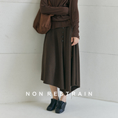 NON RESTRAIN桑蚕丝不规则A字半身裙女斜门襟显瘦羊毛气质长裙子