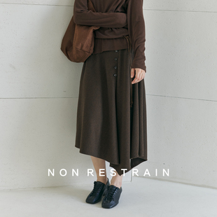 NON RESTRAIN桑蚕丝不规则A字半身裙女斜门襟显瘦羊毛气质长裙子
