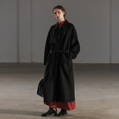 NON 黑色羊毛外套 气质长款 RESTRAIN法式 双面呢羊绒大衣女2024冬季