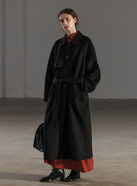 NON RESTRAIN法式双面呢羊绒大衣女2024冬季气质长款黑色羊毛外套