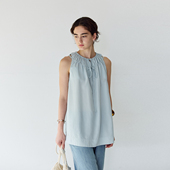 衬衫 NON RESTRAIN莱赛尔天丝露肩背心衬衣女宽松系带抽褶无袖 上衣