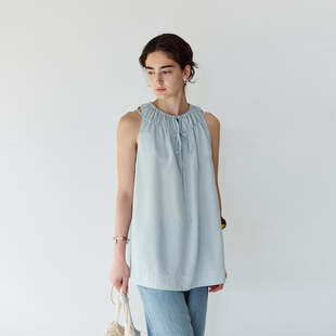 上衣 衬衫 NON RESTRAIN莱赛尔天丝露肩背心衬衣女宽松系带抽褶无袖
