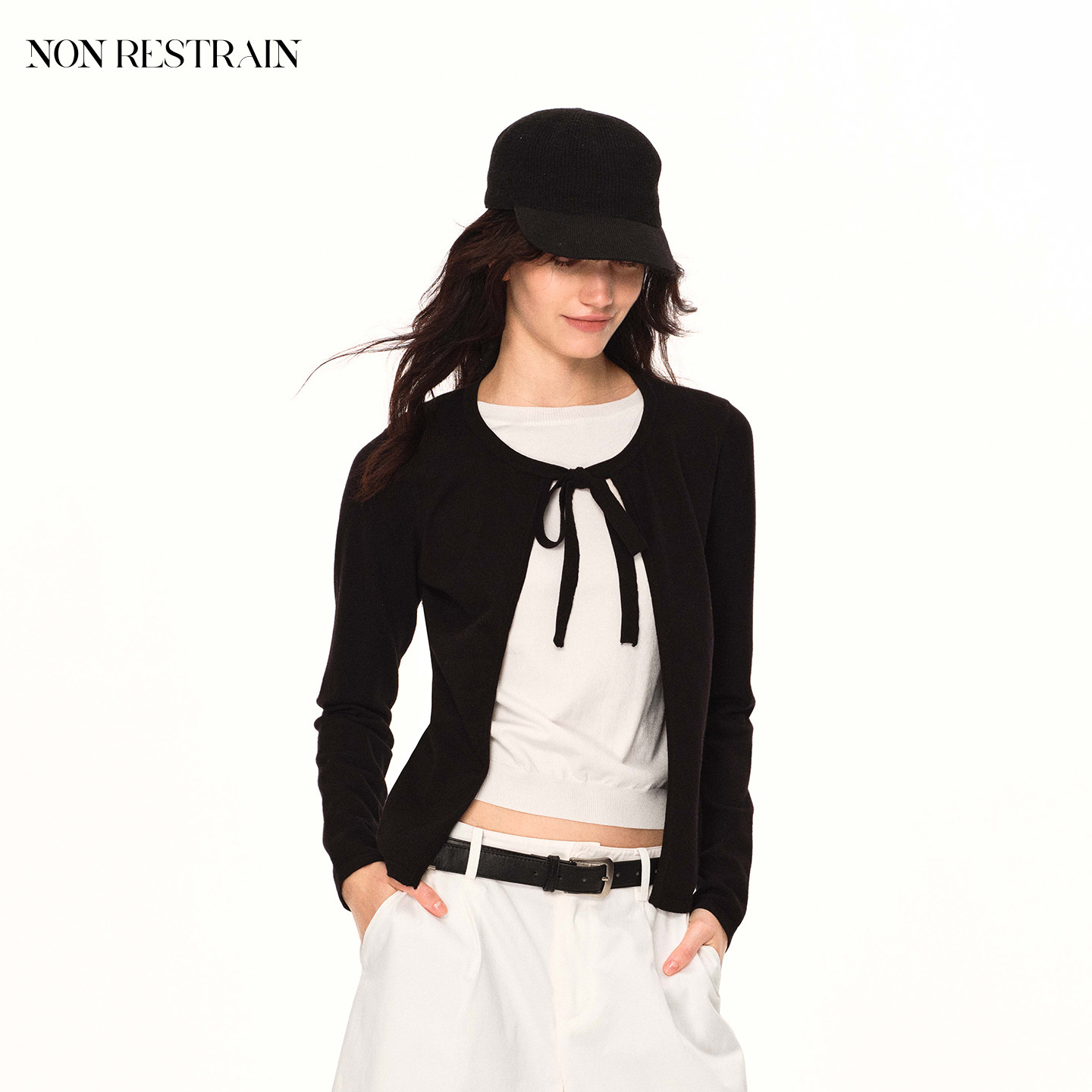 NONRESTRAIN法式假两件针织开衫