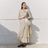 NON 女解构搭片显瘦飘带半身裙套装 RESTRAIN设计感荡领长袖 针织衫