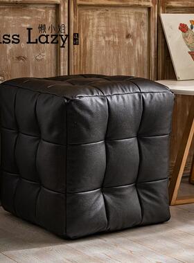 懒小姐四方沙发凳客厅卧室阳台床头尾换鞋小墩子橙色轻奢脚踏凳子