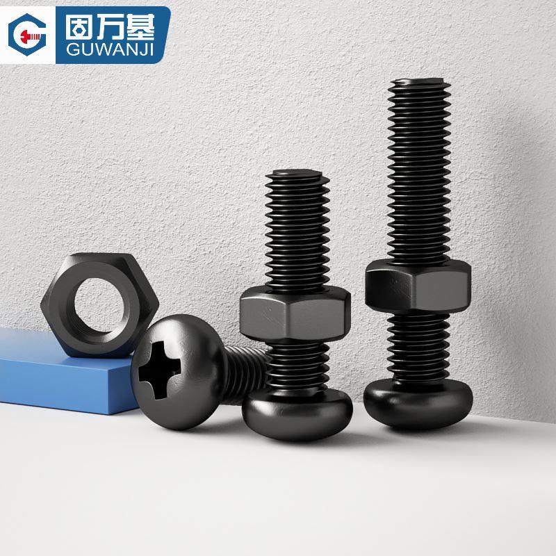 铁发黑圆头螺丝螺母套装大全十字盘头螺栓螺帽组合螺杆M2M3M4M5M6