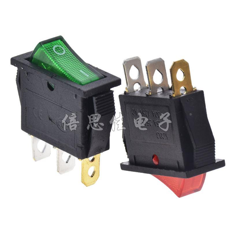 超薄船型开关 KCD3-101N 绿灯红灯3脚2档 带灯16A/250V电热锅开关