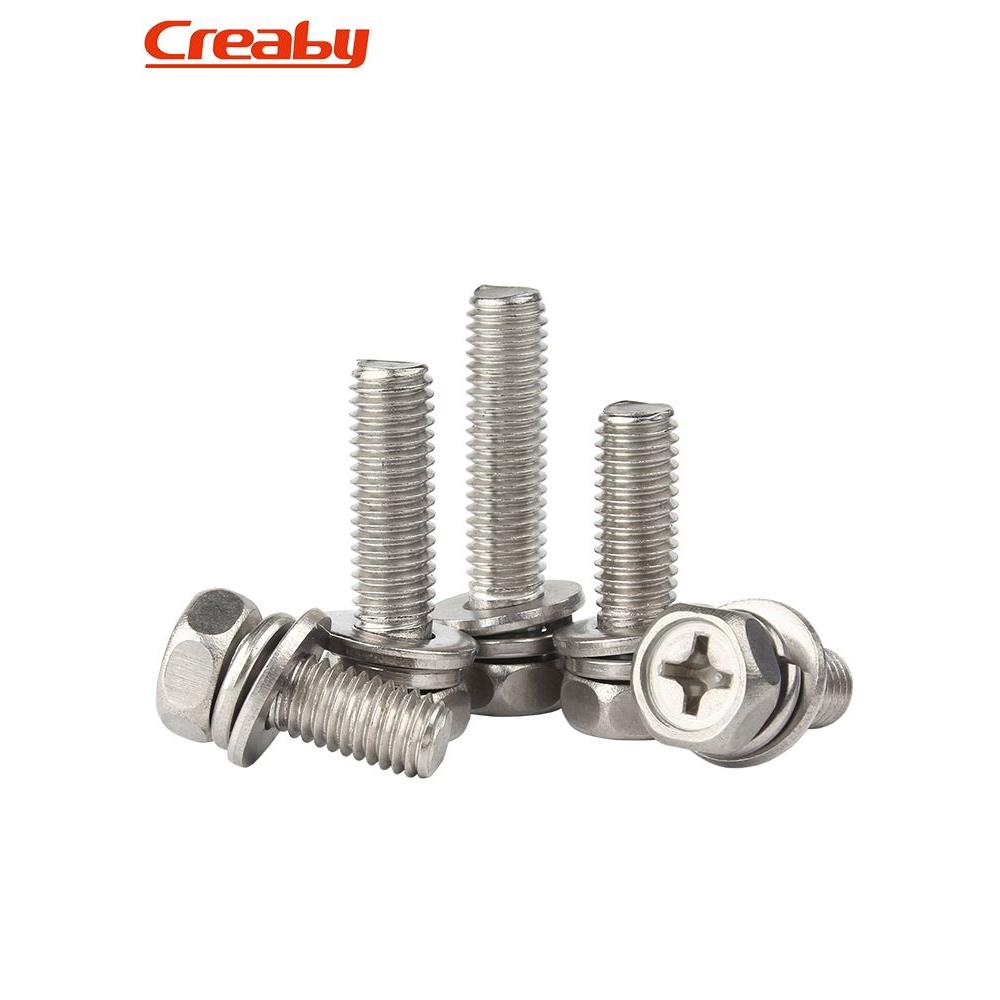 304不锈钢十字外六角三组合螺丝钉201带垫组合螺栓M3M4M5M6M8M10