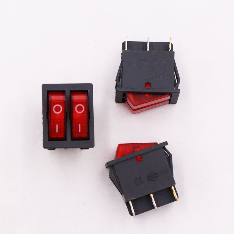 。船型开关按钮电饼档KCD3船形翘板大功率电源带灯两项双开6脚两