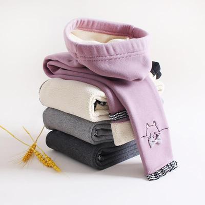 冬款女童打底裤一体加绒加厚儿童裤子绣花秋冬保暖弹力外穿长裤潮