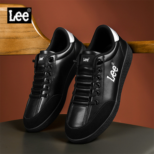 Lee官方2026春季新款板鞋男黑色系带运动休闲男鞋防滑耐磨小皮鞋