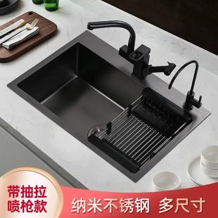 304不锈钢纳米水槽大单槽家用黑色手工洗菜盆厨房洗手洗碗池台下