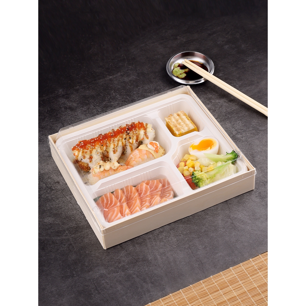 日式便当盒一次性日料定食寿司外卖打包盒商务套餐五分格木质餐盒