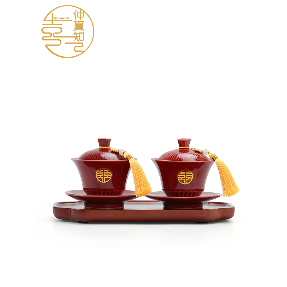 时光新人结婚敬茶杯喜碗套装一对改口敬酒杯陪嫁用品大全