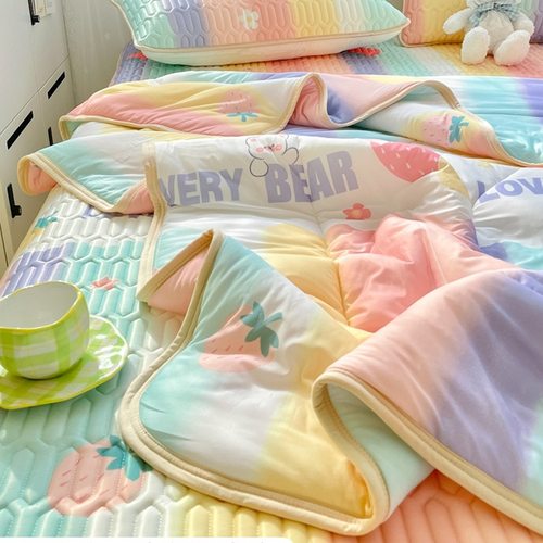 夏季A类乳胶冰丝凉席四件套可机洗宿舍单人夏天空调被子凉感床垫