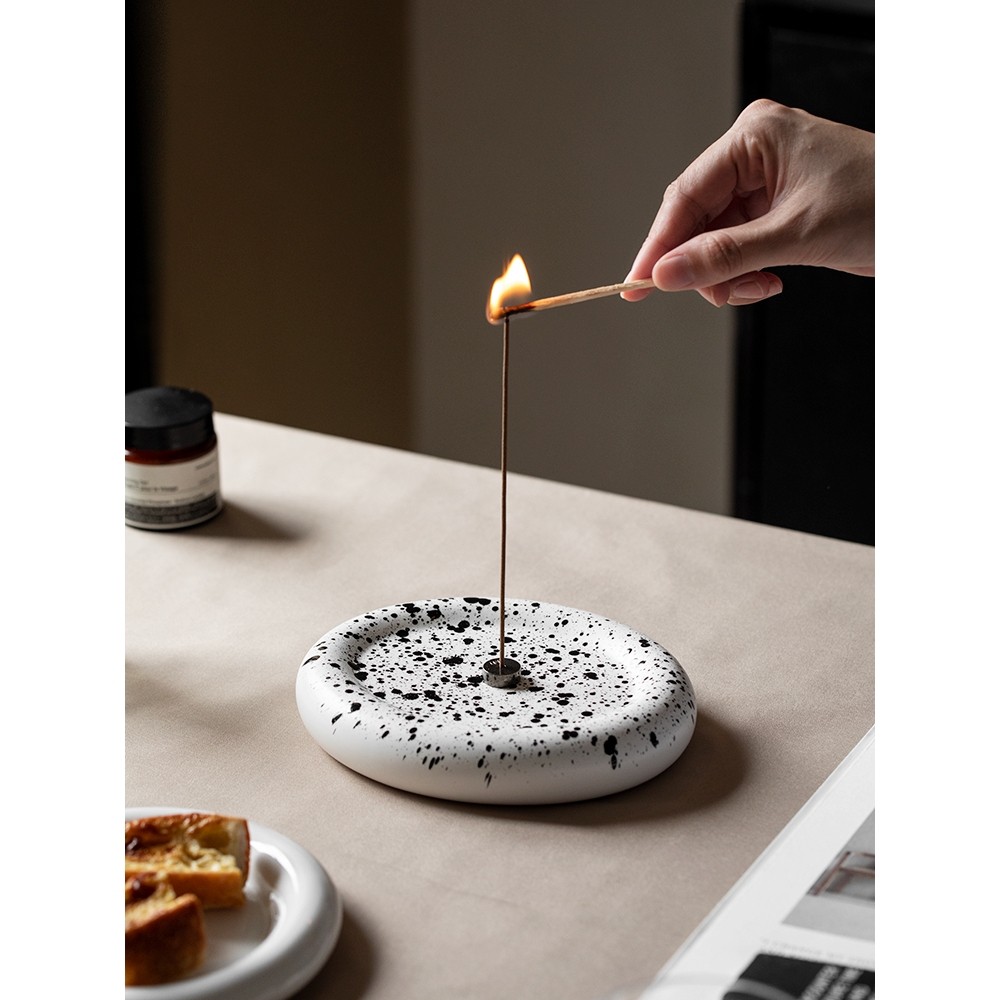 韩式ins泼墨陶瓷线香插盘家用室内便携可接灰线香座香托创意摆件