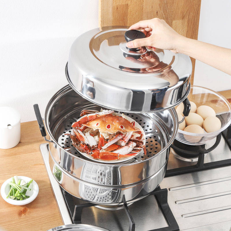 加厚不锈钢蒸锅二层三层家用蒸鱼锅蒸馒头蒸馍锅双层汤锅蒸包子