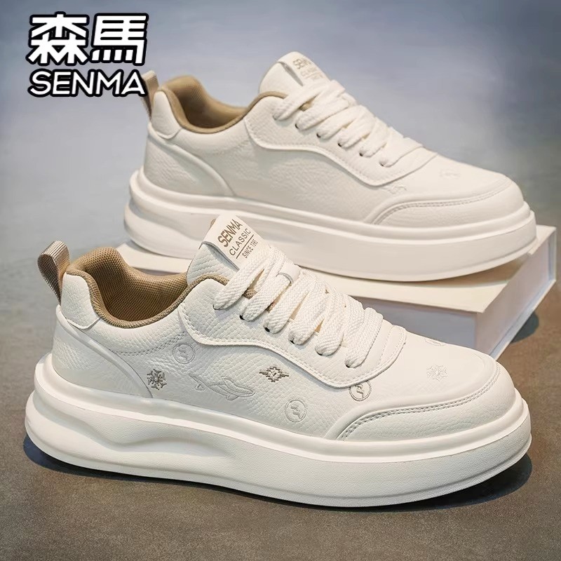 森马男鞋春季百搭真皮防水低帮白色板鞋运动休闲厚底增高小白鞋子