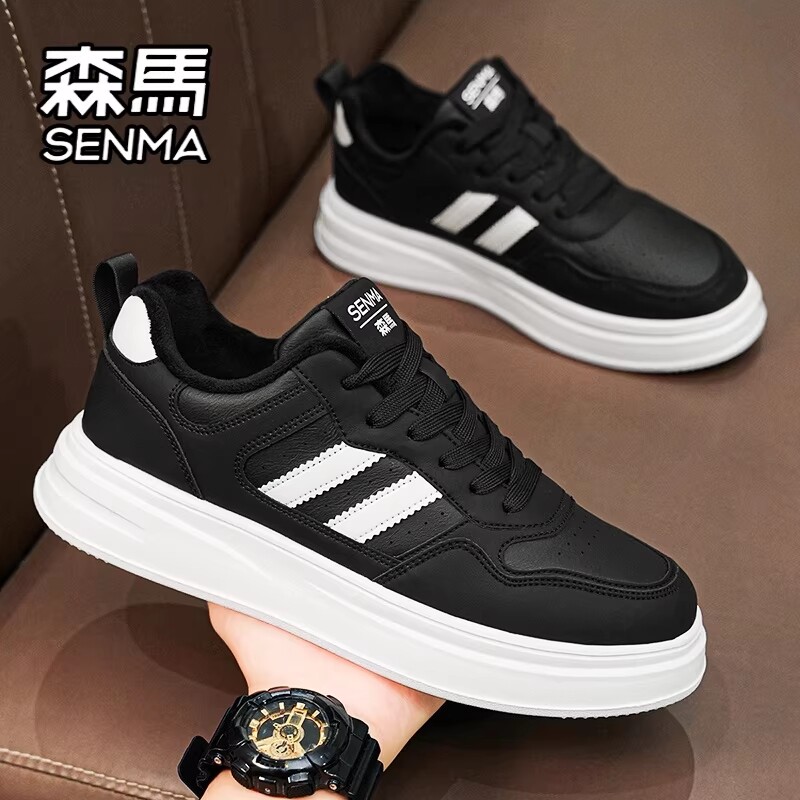 森马男鞋春季加厚保暖二棉鞋学生运动休闲低帮小白鞋真皮防滑板鞋