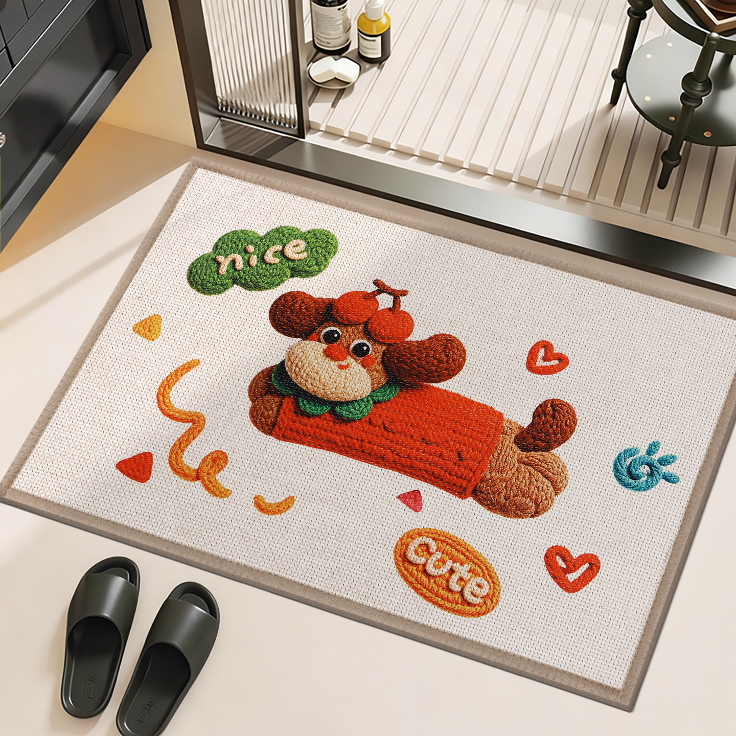 亚麻浴室地垫吸水速干防滑垫