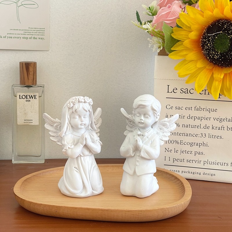 法式复古可爱祷告小天使摆件 ins风罗马柱桌面饰品摆拍道具礼物