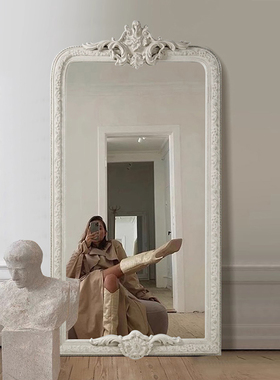 法式复古雕花全身镜欧式白色试衣落地镜服装店卧室壁炉装饰大镜子