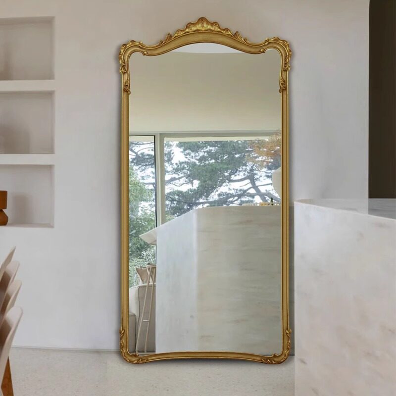 法式复古穿衣镜实木雕花全身镜客厅卧室落地镜贴墙欧式家用壁挂镜