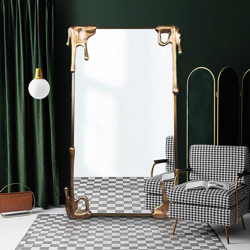 欧式复古穿衣镜实木轻奢服装店试衣镜家用法式全身镜金色大镜子