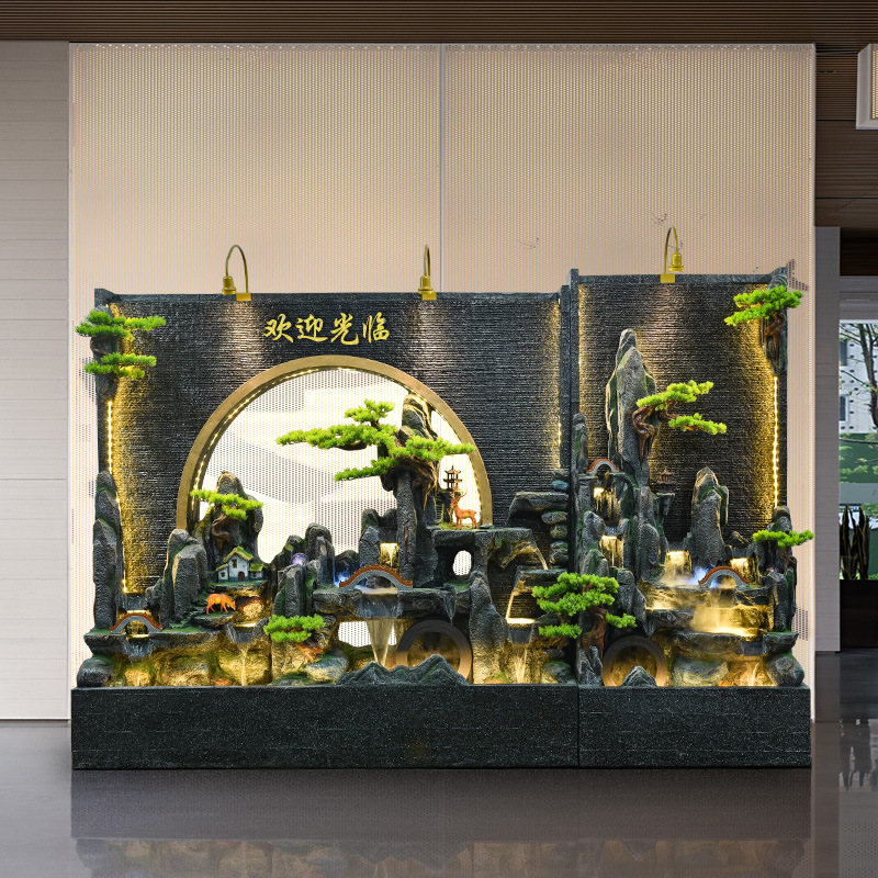 水幕墙鱼池景观流水墙屏风公司酒店别墅庭院露台户外假山喷泉摆件