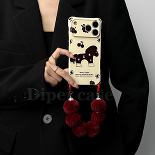 a13 s21链条a04 a21s斜挎a25 a36手提a50 a55 可爱樱桃小马适用三星s25ultra手机壳s24 a53新款 四角开孔s23fe