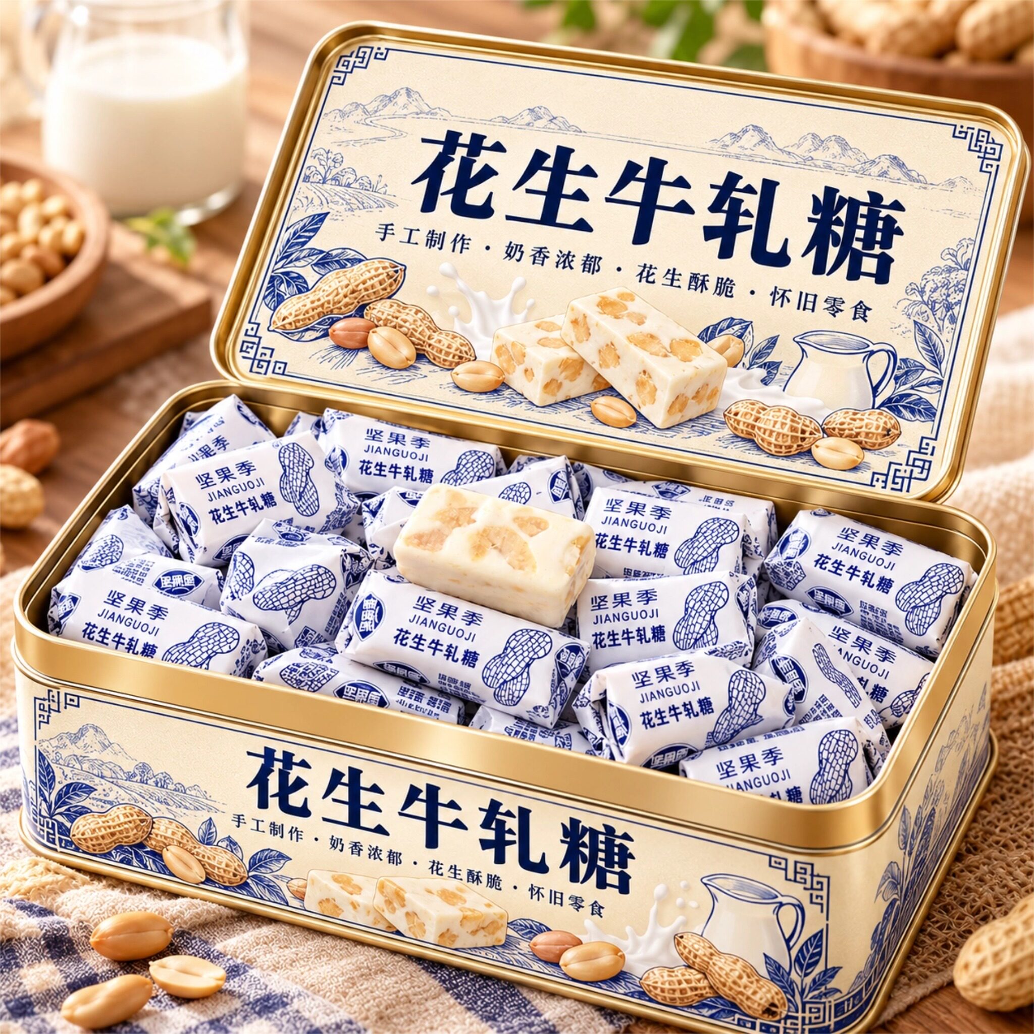 花生牛轧糖官方旗舰店正宗纯手工老式台湾牛轧糖咸牛轧糖怀旧糖果