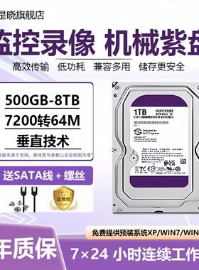 WD西数4T紫盘垂直台式机械硬盘录像机专用监控硬盘1T/2T/3T/6T/8T