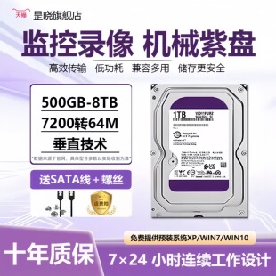 WD西数4T紫盘垂直台式 机械硬盘录像机专用监控硬盘1T