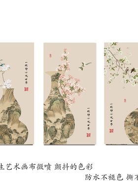 宋代美学葫芦花鸟禅意茶社入户玄关画背景墙画芯
