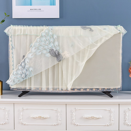 家用简约布艺液晶挂式坐式开机不取蕾丝电视罩防尘罩50寸55寸65寸