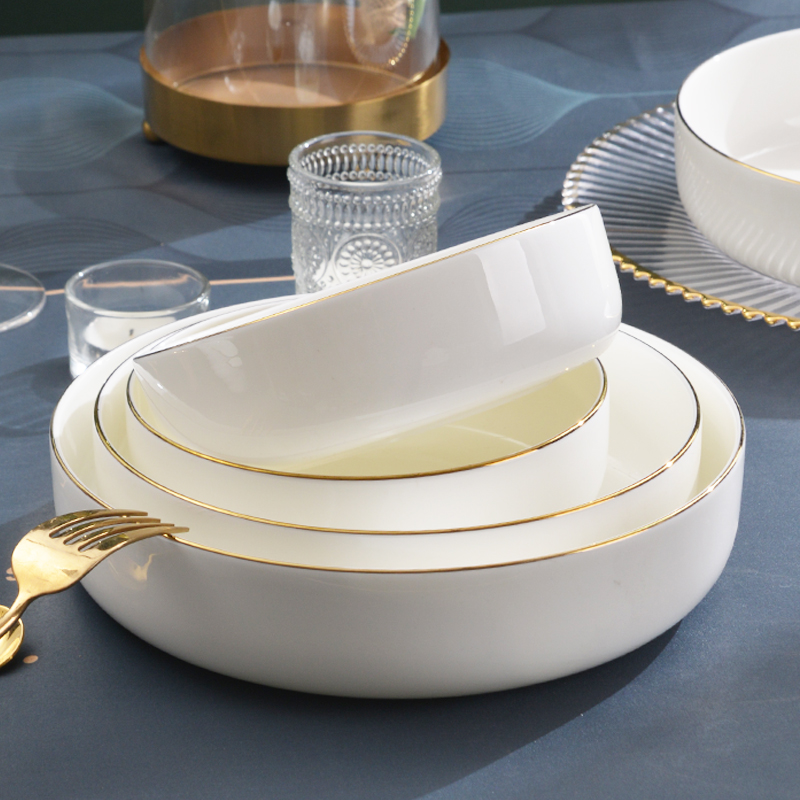 金边盘子单个家用7英寸骨瓷盘子餐具饭盘汤盘8寸欧式菜盘陶瓷盘子