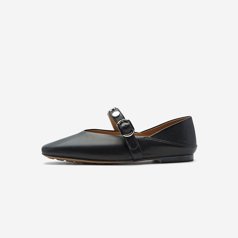 Nine West/玖熙2025年小方头铆钉玛丽珍鞋女平跟浅口单鞋