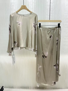 海燕家2025新款 花卉套裙S1098对 慵懒一字领重磅缎面桑蚕丝蝴蝶袖