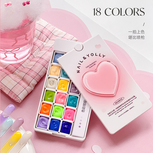 悠梨18色3度微醺拍拍盘2025荧光拍拍多巴胺高饱和渐变转印甲油胶