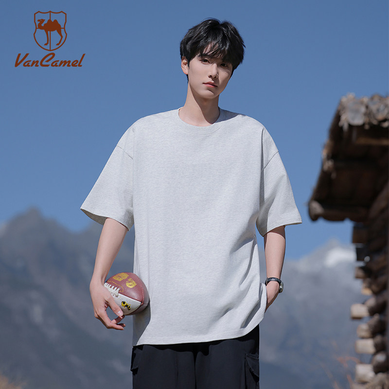 VANCAMEL/西域骆驼重磅精梳棉短袖男女同款舒适透气圆领T恤上衣