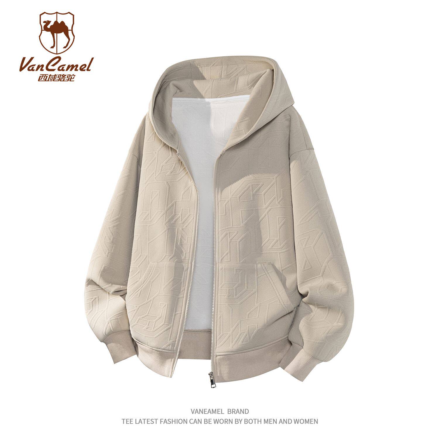 VANCAMEL西域骆驼美式重磅开衫卫衣男春秋季潮牌宽松夹克休闲外套