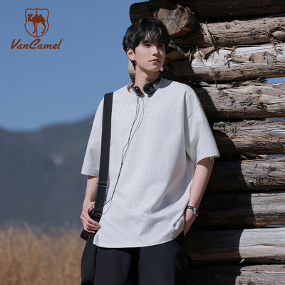 VANCAMEL/西域骆驼220G重磅纯棉短袖男女同款舒适透气圆领T恤上衣