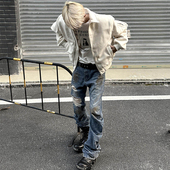 高街褶皱小众vibe牛仔裤 Ezwik做旧破坏泥染水洗重工弯刀版 型美式