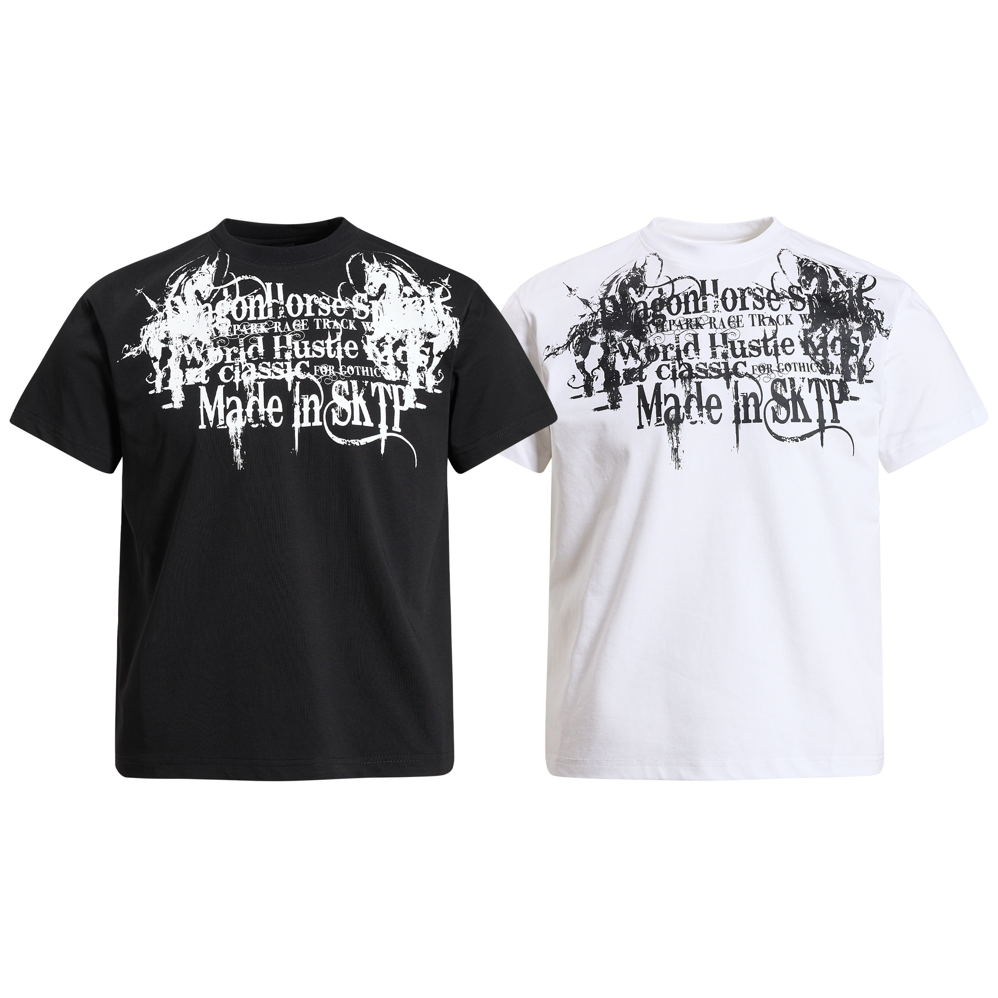 Ezwik【新品】&ldquo;恶魔之眼&rdquo;美式复古重磅字母印花短袖T恤夏季宽松