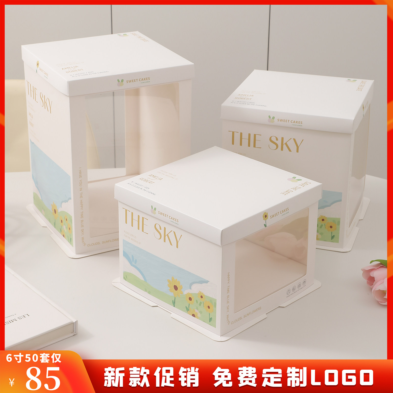 网红半透明生日蛋糕盒子包装盒6寸六8八10十12寸双层加高方形手提