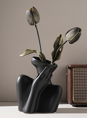 2025新款亚马逊跨境侘寂陶瓷艺术花瓶客厅摆件装饰人体美学