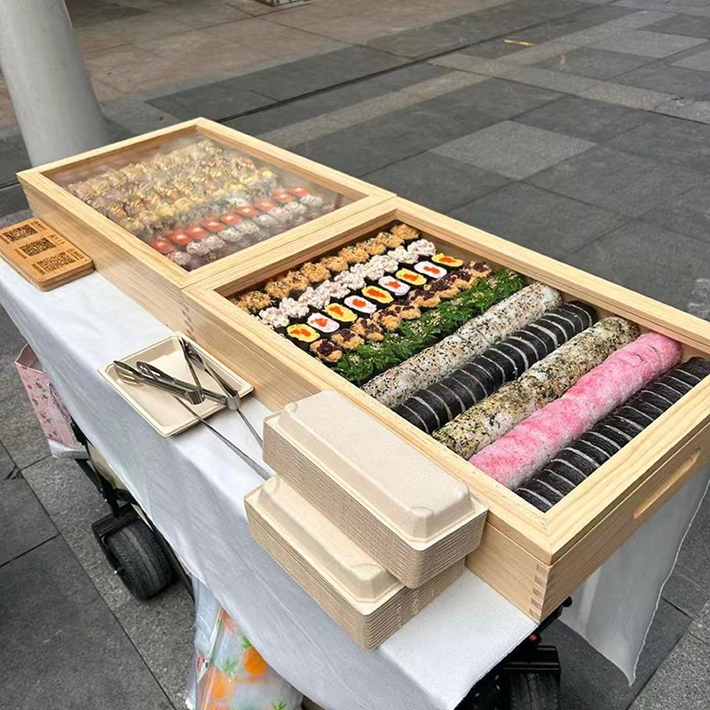大号寿司展示盒摆摊专用烧鸟展示木盒日式刺身礼盒带沥水架送茶席