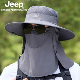 jeep吉普渔夫帽男士夏季遮阳防紫外线遮脸户外钓鱼面罩男防晒帽子
