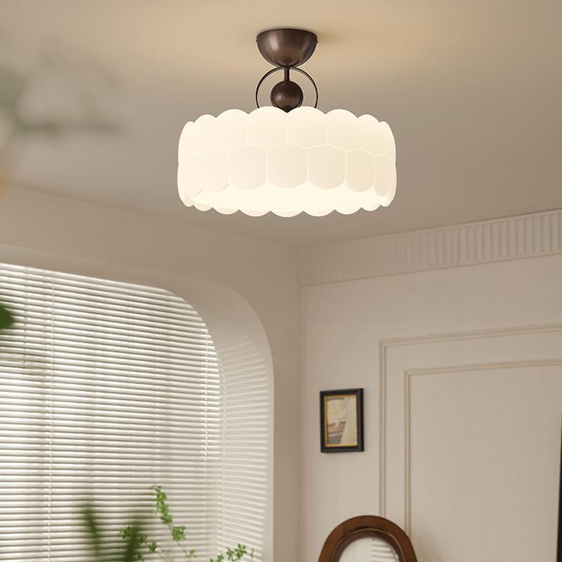 复古卧室吸顶灯中古奶油风主卧房间木纹灯具全光谱护眼简约书房灯