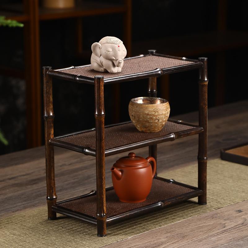 手工竹编竹制茶架杯架三层博古架置物架茶道配件杯垫壶垫竹架子